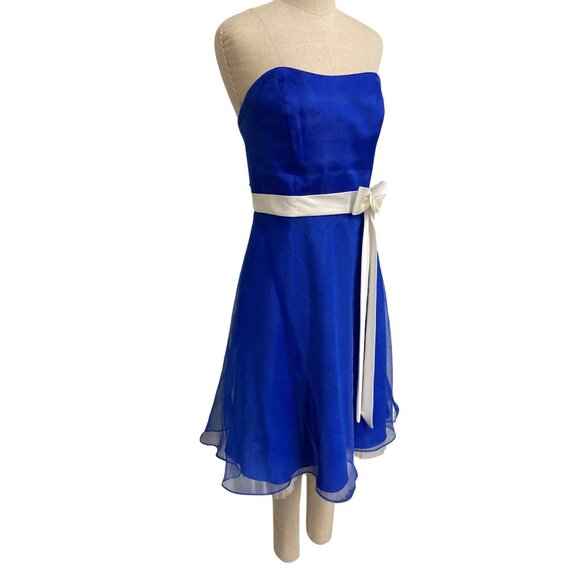 Vintage Alfredo Angelo Strapless Eletric Blue Dress With White Sash Rose Detail - Picture 2 of 8